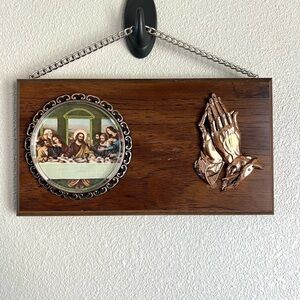 Vtg Last Supper Copper Tone Wooden Religious 3D Framed Picture Wall Hanging